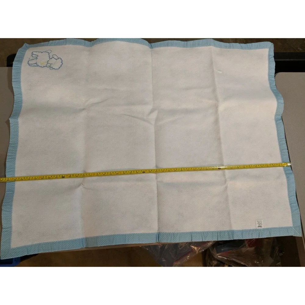 Triboro White Baby Blanket Blue Lamb Polka Dots 45 x 34‎ Inch Polyester